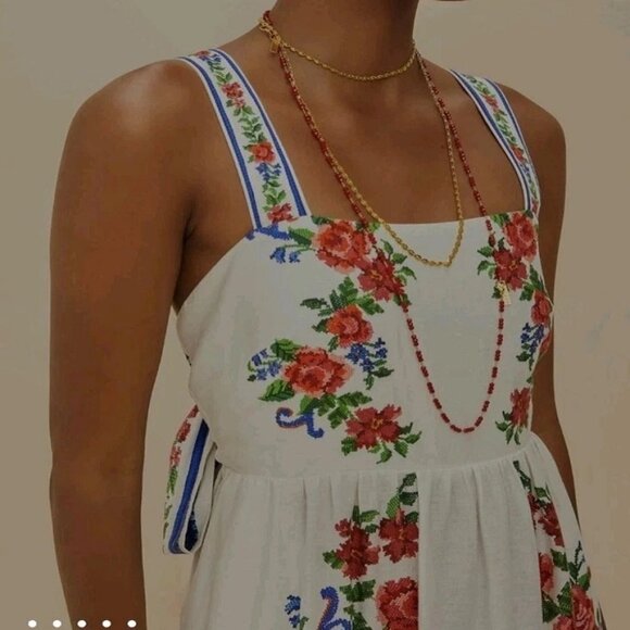 Farm Rio Flower Tapestry Lenzing Ecovero Euroflax Maxi Dress Size XL Off White - Picture 3 of 4